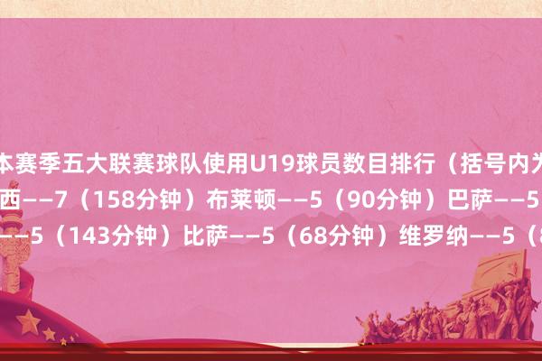 本赛季五大联赛球队使用U19球员数目排行(括号内为平均出场时间):切尔西——7(158分钟)布莱顿——5(90分钟)巴萨——5(217分钟)图卢兹——5(143分钟)比萨——5(68分钟)维罗纳——5(87分钟)尼斯——5(190分钟)巴黎——5(304分钟) 体育最新信息